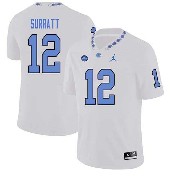 Jordan Brand Men #12 Chazz Surratt North Carolina Tar Heels College Football Jerseys Sale-White